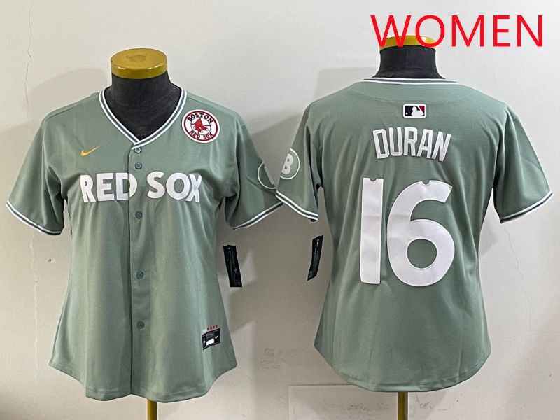 Women 2025 Boston Red Sox 16 Duran Light Green Joint Name Nike MLB Jersey style 19